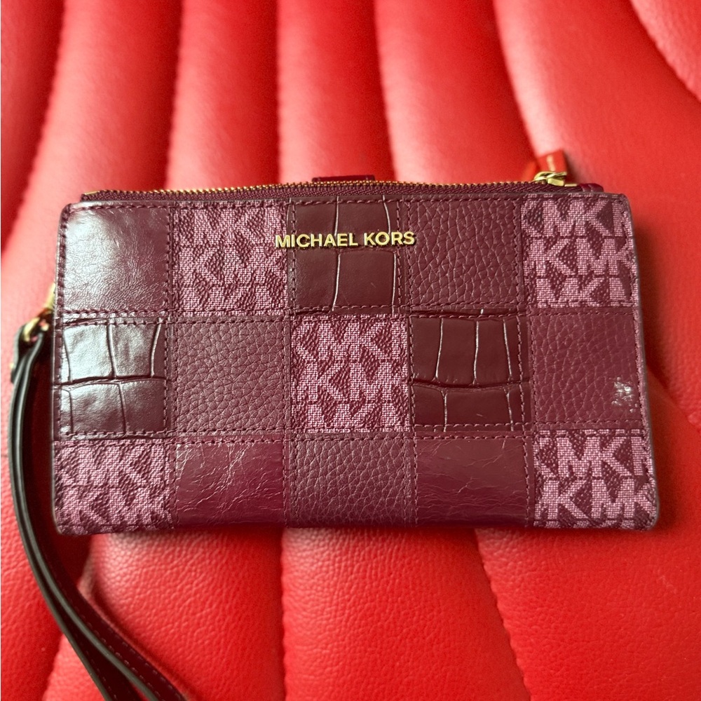 Michael Kors Patchwork Burgundy Wristlet